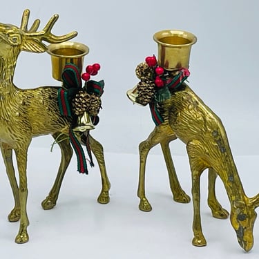 Vintage Brass  Deer Figurines Candle Holders- Holiday Christmas Decoration 