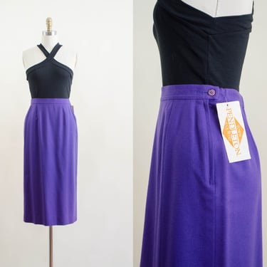 purple wool skirt | 80s vintage Pendleton royal purple dark academia librarian knee length pencil skirt 