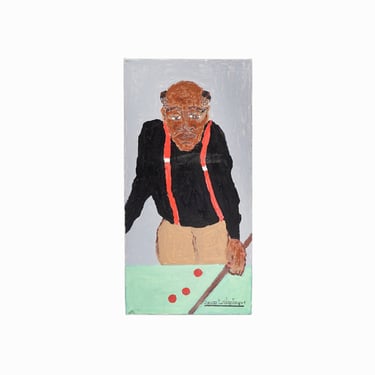 Vintage Acrylic Painting on Canvas Pool Player 