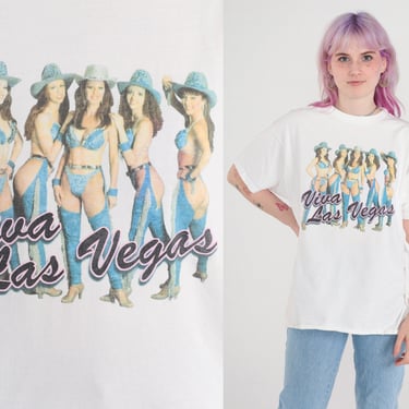 Viva Las Vegas Shirt 90s Cowgirl Showgirls T-Shirt Graphic Tee Nevada Tourist Travel TShirt White Vintage 1990s Western Sexy Extra Large xl 