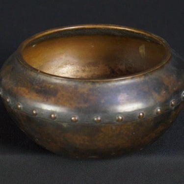 Antique Japanese Buddhist Bronze Incense Bowl – Meiji Era – Riveted Taiko Design – 共筈 Mark 1880 