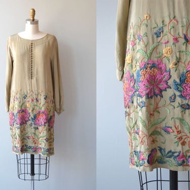 Leitmotif silk dress | vintage 1920s dress | embroidered silk 20s dress 