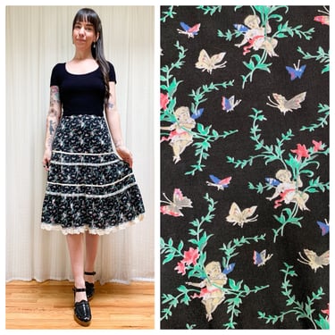 70s Cherub butterfly and floral prairie skirt 