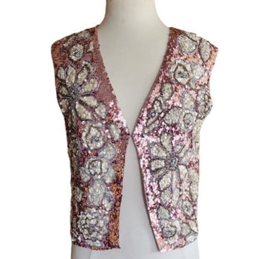 Vintage 60s Sequined Vest Pink Silver Marshall Fields 