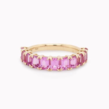 Emerald-Cut Pink Sapphire Half Eternity Ring