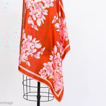 Vera | 1970s Orange Pink Flower Scarf | 70s Pink Orange Floral Scarf | Vera Lady bug 