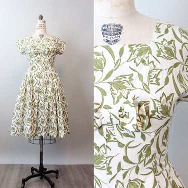 1950s TROMPE l'oiel embroidery COTTON dress medium | new spring 