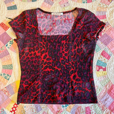 Vintage 90s La Belle Spandex Sparkle Leopard Print Club Top Medium Large by TimeBa