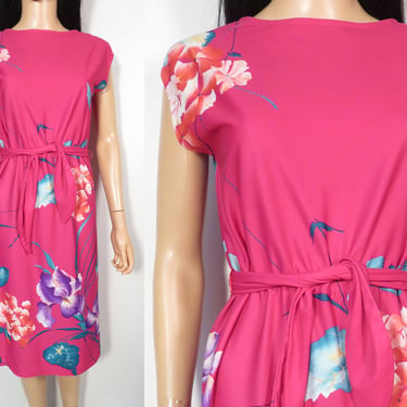 Vintage 70s/80s Pink Polyester Hawaiian Dress Size S 