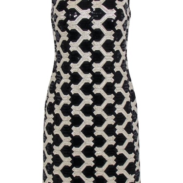 Lauren Ralph Lauren - Black & Beige Interlocking Sequin Pattern Sheath Dress Sz 2