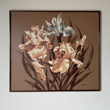 Vintage Letterman Floral  " Irises " Oil Painting Framed 