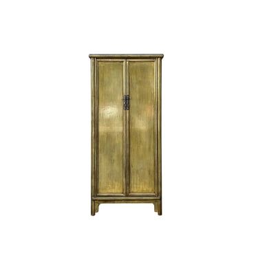 Oriental Distressed Light Olive Green Tall Narrow Noodle Cabinet Armoire ws4337E 