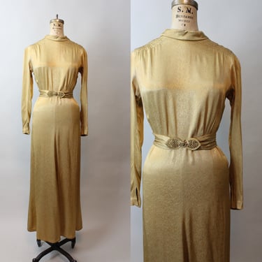 1930s GOLD GODDESS belted dress gown small | new fall 