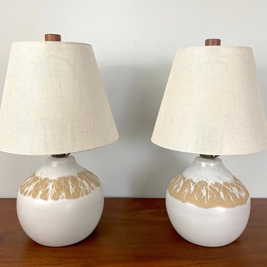 Marshall Studios Lamps - PAIR / Mid Century Modern by Gordon & Jane Martz  / Ceramic Stoneware Walnut / Small Table Lamp FREE SHIPPING 