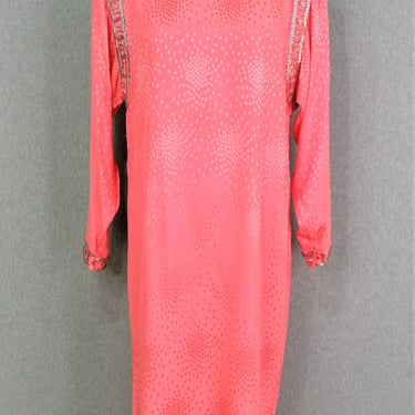 1990s - Coral - Silk Sheath - Beaded - Cocktail dress - Marked size 12 - Francesca of Damon 