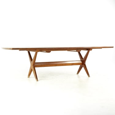 Hans Wegner Style Mid Century Danish Teak Expanding Trestle Table - mcm 