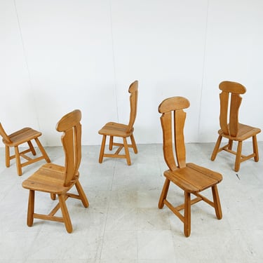 Vintage dining chairs by Depuydt, Belgium, set of 5 - 1960s - brutalist dining chairs  - high back oak chairs - brutalist design 