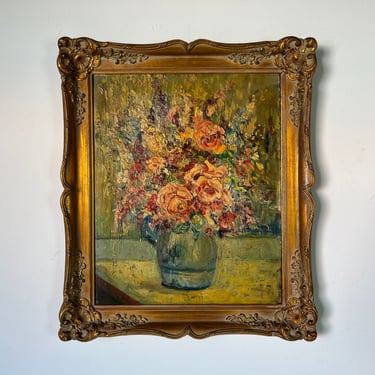 Mid 20th Century Expressionist Style Still Life Oil Painting, Framed 