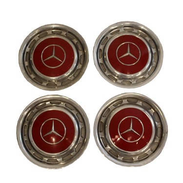 Mercedes-Benz Set of 4 Vintage Red Hubcaps 280 SL Pagoda 1968-1971 