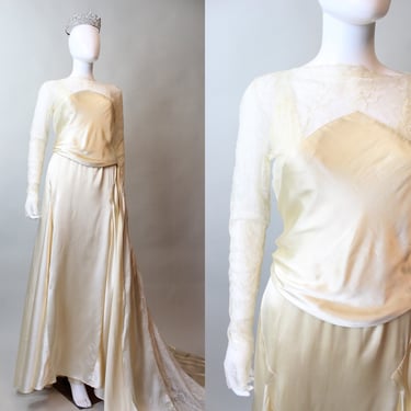 1920s ANTIQUE liquid satin LACE wedding dress small | new spring summer 