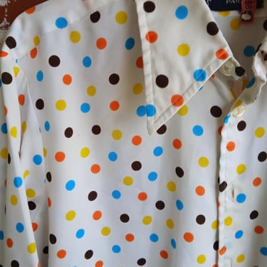 Vintage 70s Unisex Givenchy Gentleman Paris White Polka Dot Shirt / L 