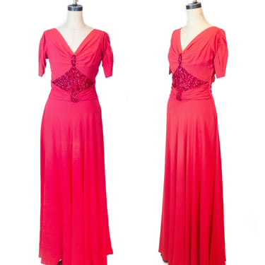 1940s Dress ~ Frank Starr Fuchsia Designer Sequin Showgirl Evening Gown 