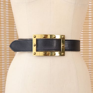 Stud Buckle 70s Navy Leather Belt