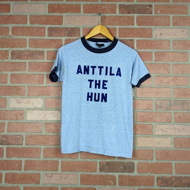 VVintage 70s 80s Anttila the Hun ORIGINAL Felt Flock Print Tee - Small / Medium 