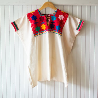Vintage Guatemalan Embroidered Huilpil Blouse M