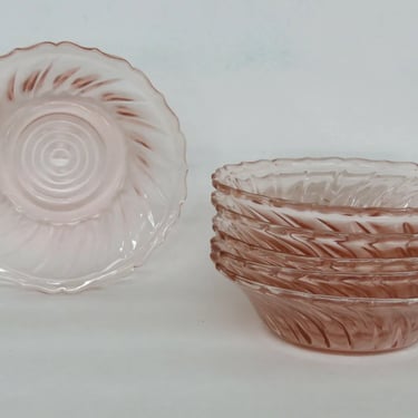 Jeannette Swirl Style Pink Depression Glass Set of 6 Berry Bowls Dishes 1340B