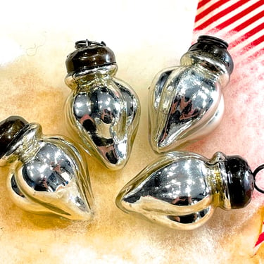 VINTAGE: 4pc Small Thick Mercury Glass Ornaments - Mid Weight Kugel Style Ornaments - Unique Find - SKU 2-B6-00031877 