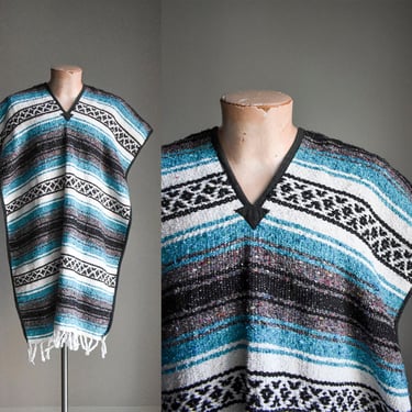 Vintage Mexican Blanket Poncho 