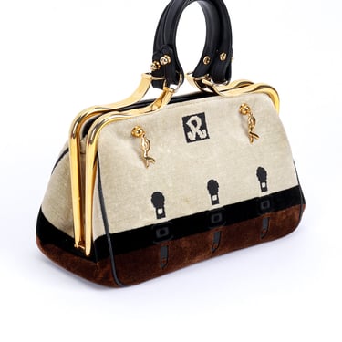 Color Block Velvet Frame Handbag