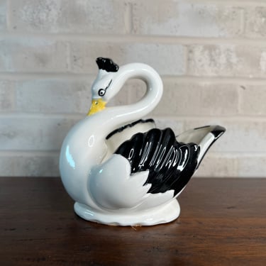 Hand-Painted Vintage Ceramic Swan Figurine - Unique Black White Swan Home Decor 