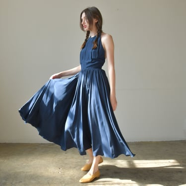 3079d / ralph lauren navy blue silk halter dress 