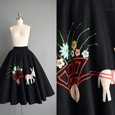 vintage 1950s dress | Fligelman Novelty Sweeping Full Circle Skirt | XS 