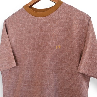Hang Ten shirt / 70s surf shirt / 1970s Hang Ten jacquard knit brown pattern short sleeve surf shirt Medium 