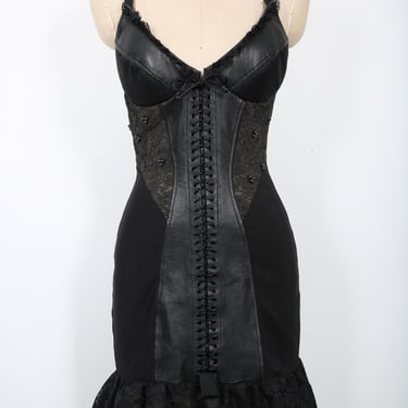 Black Leather and Floral Lace Bodycon Dress Summer Dress Streetwear 