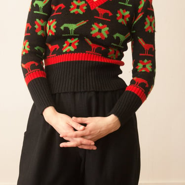 1970s does 1940s Lanvin Paris Intarsia Knit 