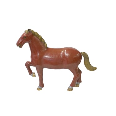 Vintage Chinese Metal Brick Red Golden Tail Fengshui Horse Figure ws3278E 