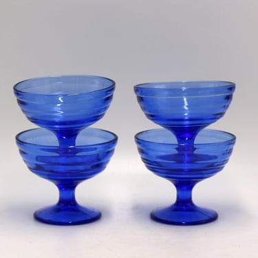 vintage Hazel Atlas Moderntone Cobalt Blue Sherbet Cups Set of Four 