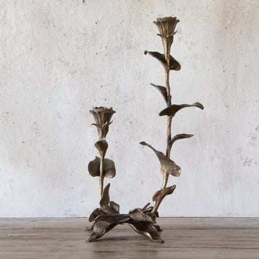 Sculptural Flower Candlestick Holder, Candle Holder for Two Taper Candles, Floral Sculpture Art 