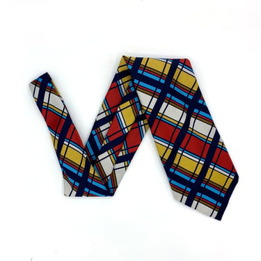 Vintage 1970s Lilly Daché Silk Necktie, 70s Men's 4 1/4" Ultra-Wide Bold Plaid Pattern Tie, Luxe Designer Tie 