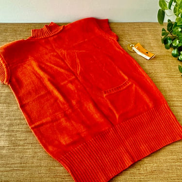 Vintage Liz Claiborne Women's 1980s Orange Cap Sleeve Knit Sweater - Medium - Funnel Neck - NWT 