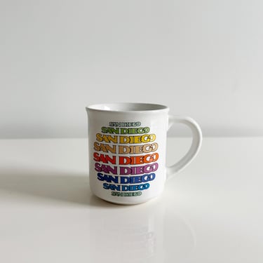 Retro San Diego Souvenir Coffee Mug Typography Rainbow Vintage 1970s 