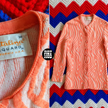 So Good Vintage 60s Orange Psychedelic Patterned Cardigan by Catalina 