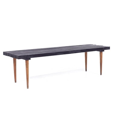 George Nelson Style Mid Century Black Slatted Bench - mcm 