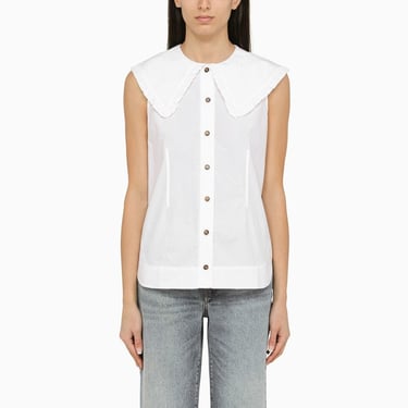 Ganni White Cotton Sleeveless Shirt With Collar Women