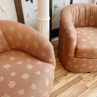 Pair of vintage swivel chairs with leaf pattern