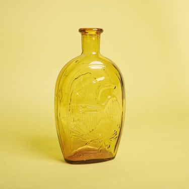 Vintage Big Amber Clear Glass Antique Decor Eagle Bottle Vase 